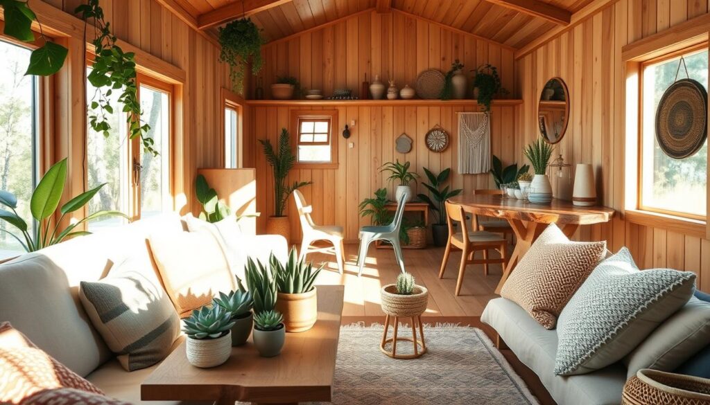 tiny home interior design with natural materials